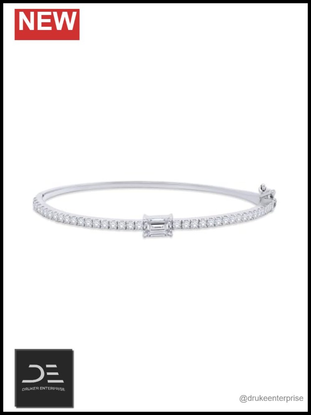 Moissanite Tennis Bangle Bracelet 14K White Gold Over Sterling Silver 7 Inch